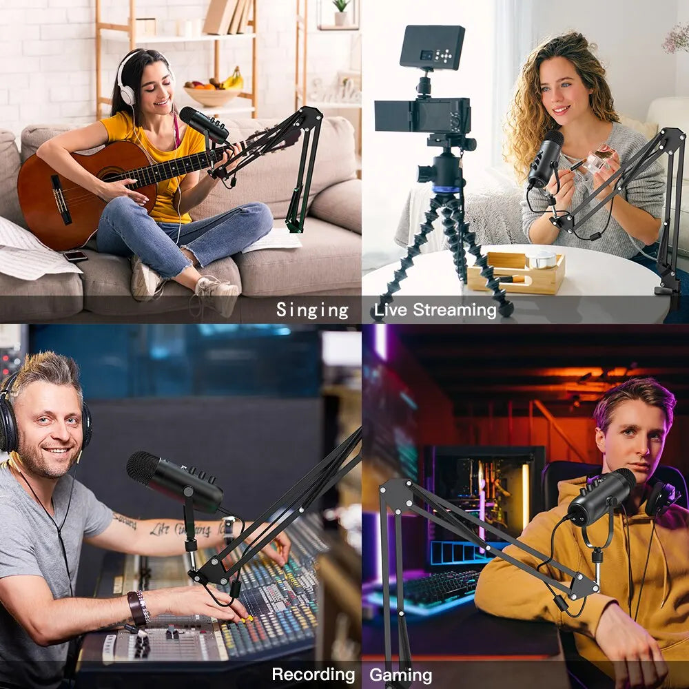Haomuren Professional USB Streaming Podcast PC Microphone Studio Cardioid Condenser Mic Kit With Boom Arm for Recording YouTube