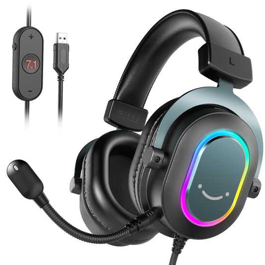 Fifine Dynamic RGB Gaming Headset With Mic Over-Ear Headphones 7.1 Surround Sound PC PS4 PS5 3 EQ Options Game Movie Music