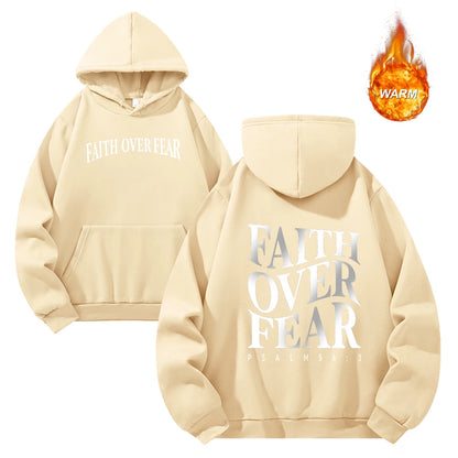 Faith Over Fear Printed Thickened Hoodies for Men Autumn and Winter Drawstring Pullover Sweatshirt Casual Commute Clothing