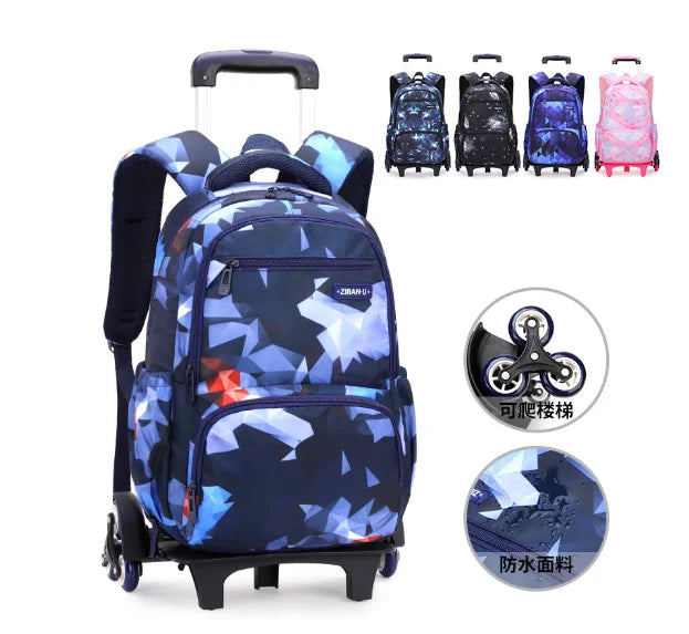 Trolley Rolling Backpack Children Travel Rolling Luggage Bags School Trolley Wheeled Bag for Boys School Bags Set Lunch Bag Set