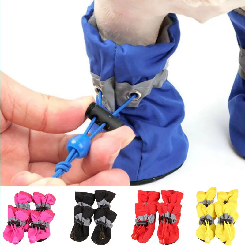 4pcs/Set Waterproof Pet Dog Shoes  Anti-Slip Rain Boots Footwear for Small Cats Dogs Puppy Dog Pet Booties Pet Paw Accessories