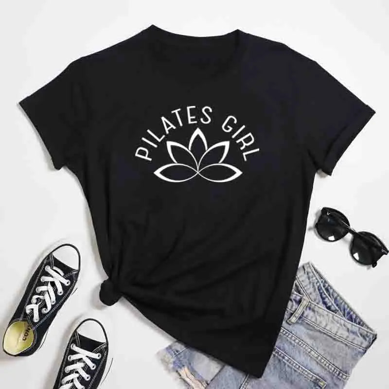 100% Cotton Pilates Girl T-Shirt Retro Women Lotus Flower Yoga Tees Minimalist Y2K Zen Meditation Summer Clothing