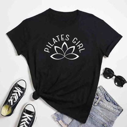 100% Cotton Pilates Girl T-Shirt Retro Women Lotus Flower Yoga Tees Minimalist Y2K Zen Meditation Summer Clothing