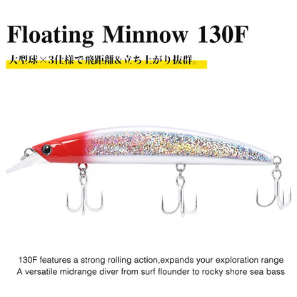 130F Ultra Long Casting Floating Wobbler Minnow Hard Bait 130mm 23g Flounder Sea Bass Saltwater Sea Fishing Lure Depth 0.8-1.5m