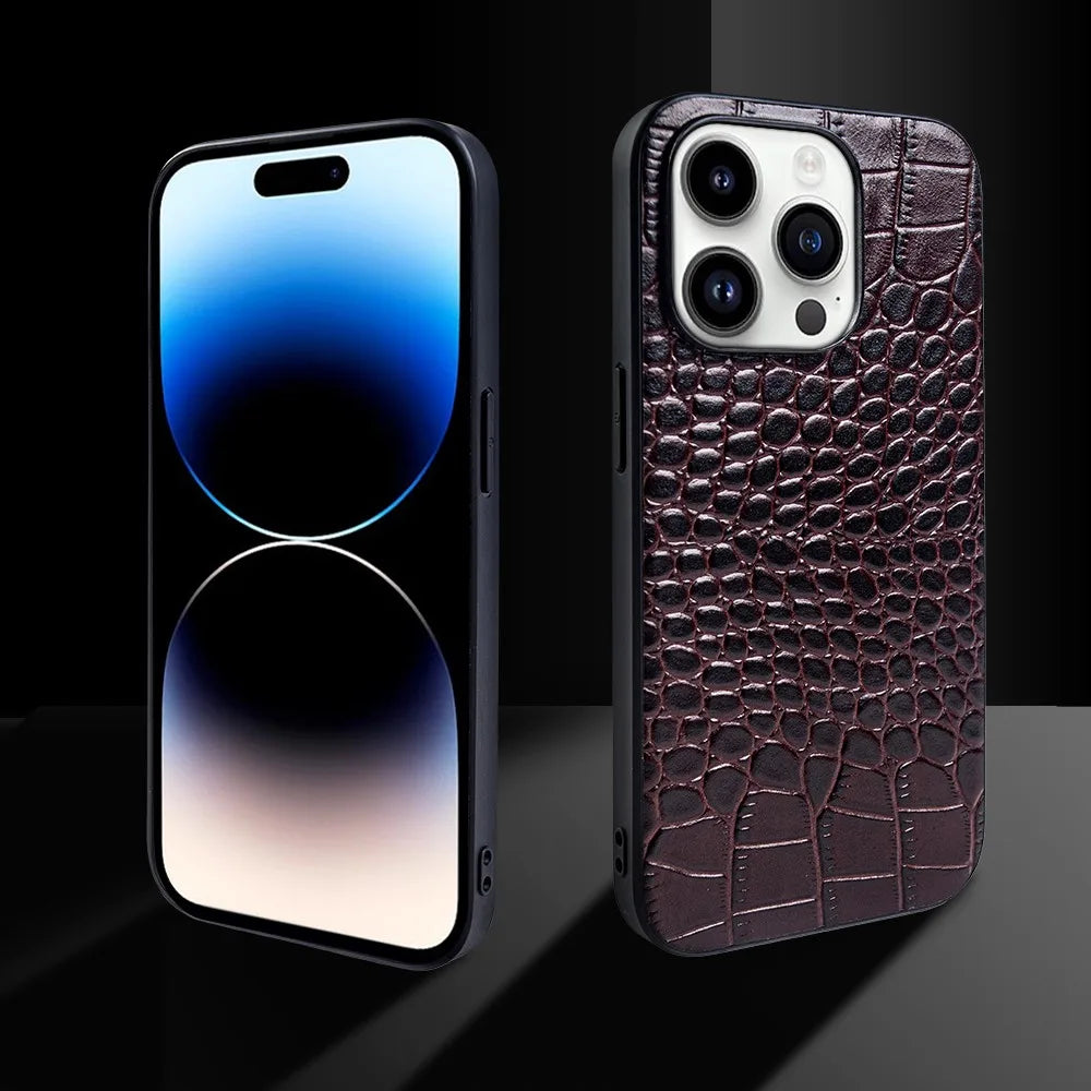 For Iphone 14 Pro Case Crocodile Genuine Leather Cover Etui Coque Shockproof for Funda Iphone18pro 17 XSMax 11 8plus 12 Carcasa