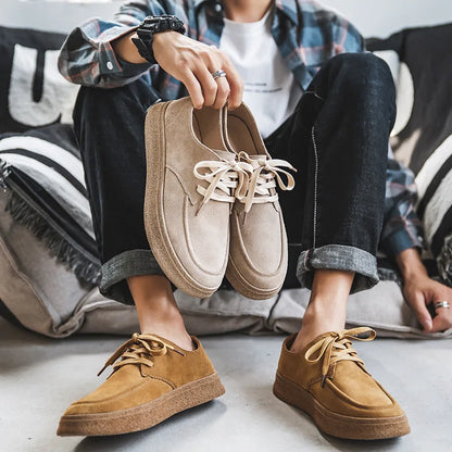 Cowhide Men's Shoes Fashionable Shoes Versatile Shoes Low Top Boots  Retro Casual Leather Shoes Men's British Work Shoes