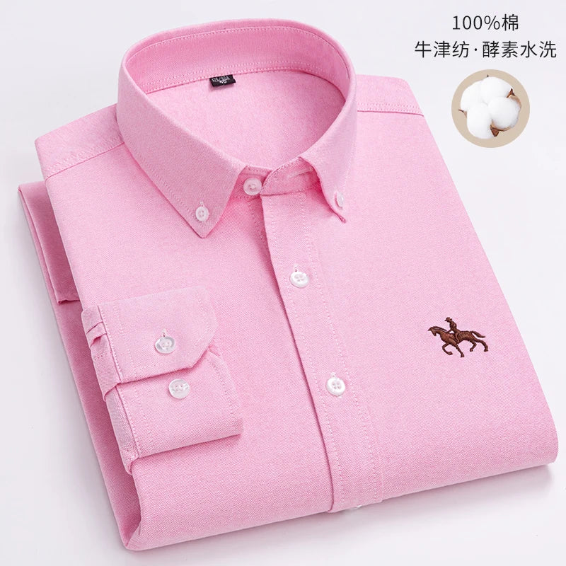 Men's Cotton Oxford Plaid Long Sleeve Casual Shirt with Pocket