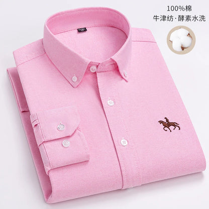 Men's Cotton Oxford Plaid Long Sleeve Casual Shirt with Pocket