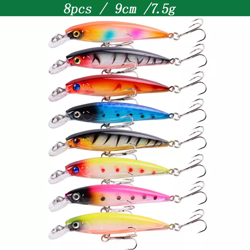 8pcs Wobblers Fishing Lures 9cm 7.5g Minnow Crankbait Pesca Bass Artificial Bait Pike Carp Fishing Lure Set Kit Swimbait