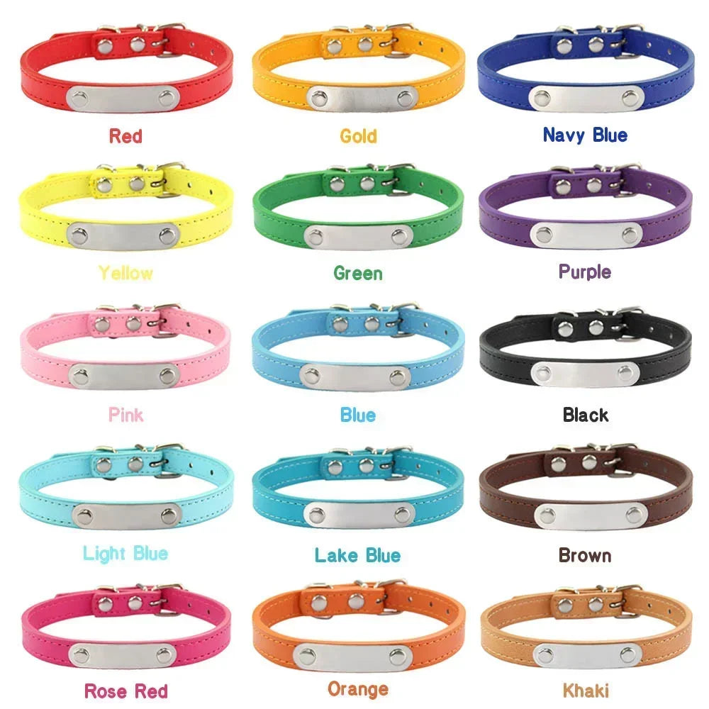 Personalized Dog Collar Name Carved ID Anti-Lost Solid PU Leather Collar for Small Medium Large Dogs Puppy Cat Pet Supplies Pink