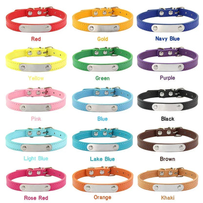 Personalized Dog Collar Name Carved ID Anti-Lost Solid PU Leather Collar for Small Medium Large Dogs Puppy Cat Pet Supplies Pink