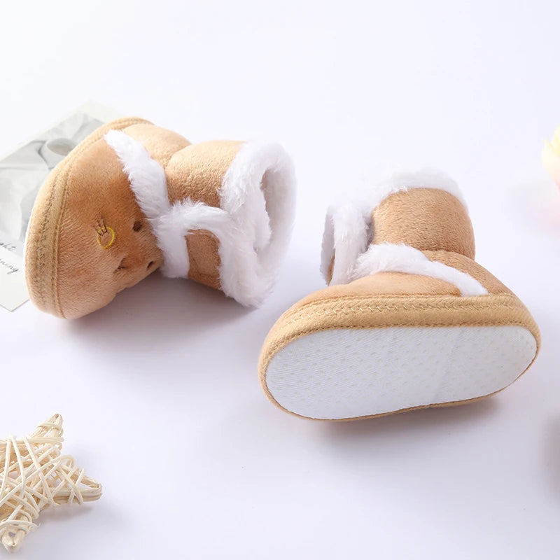 Cute Bear Baby Shoes Cartoon Soft Soled Snow Boots for Infant Boy Girl Autumn Winter Warm Thicken Plush Kids First Walkers 0-18m
