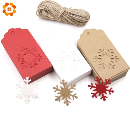 50PCS Chrismtas Kraft Paper Tags Hollow Red White Natural Snowflake/Deer Crafts Hanging Tag Christmas DIY Gift Wrapping Suppl