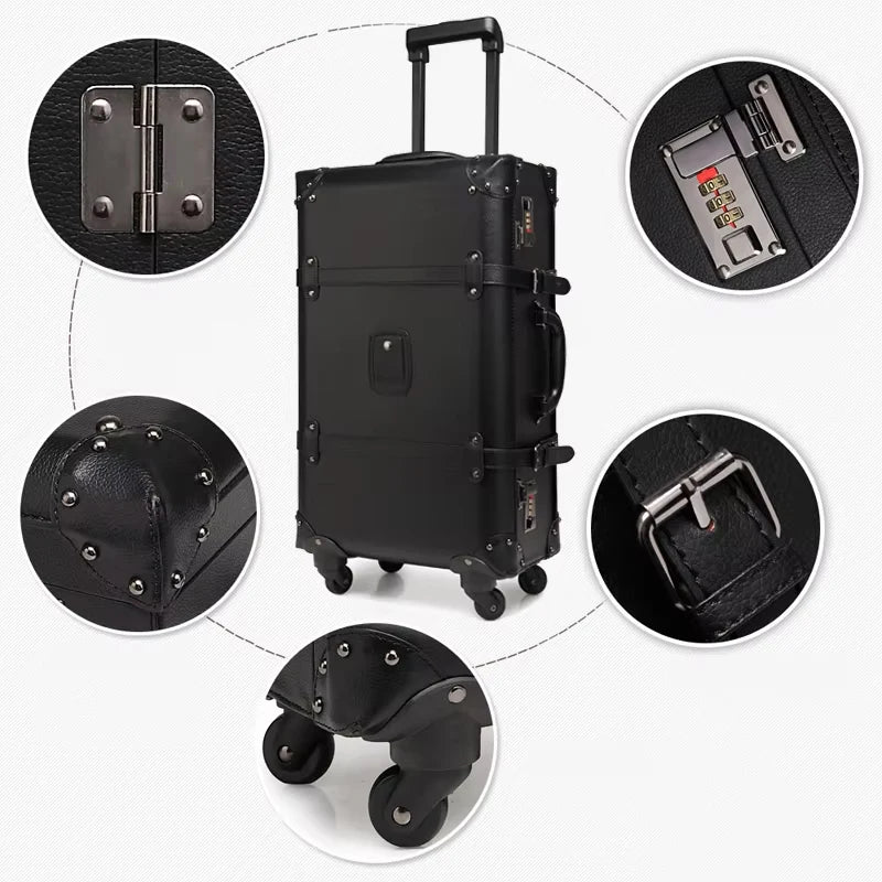 New Retro Rolling Luggage Spinner Brand Vintage Leather Suitcase on Wheel Women Trolley Travel Bag Men Trunk Carry-Ons Luggage