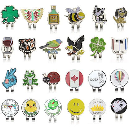 New Golf Ball Mark+Golf Hat Clip Magnetic Alloy Marker Golf Accessories Eagle Tiger One Putter Flog Wine Glass Lucky Clover