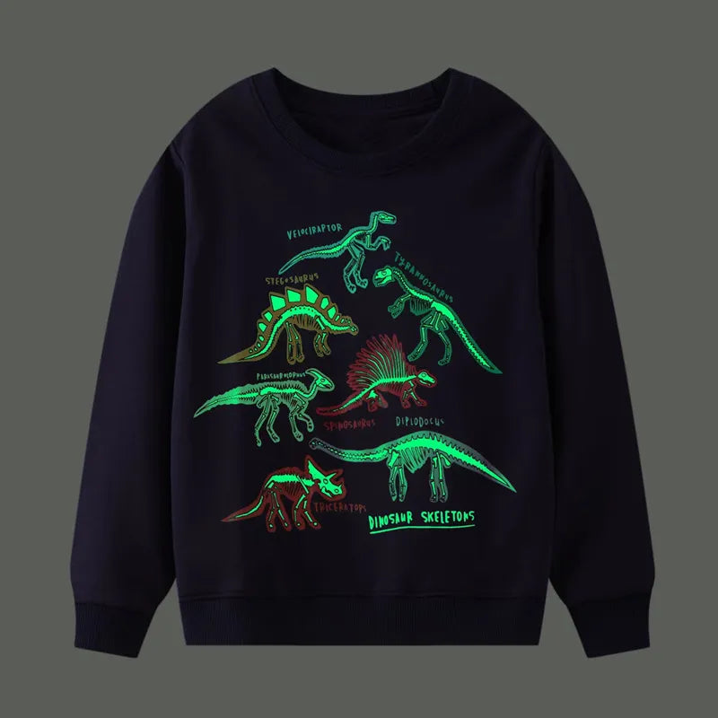 Little Maven Boys Clothes Luminous Dinosaur Baby Boys Sweatshirts Cotton Causal Noctilucous Children's Clothing for Kids
