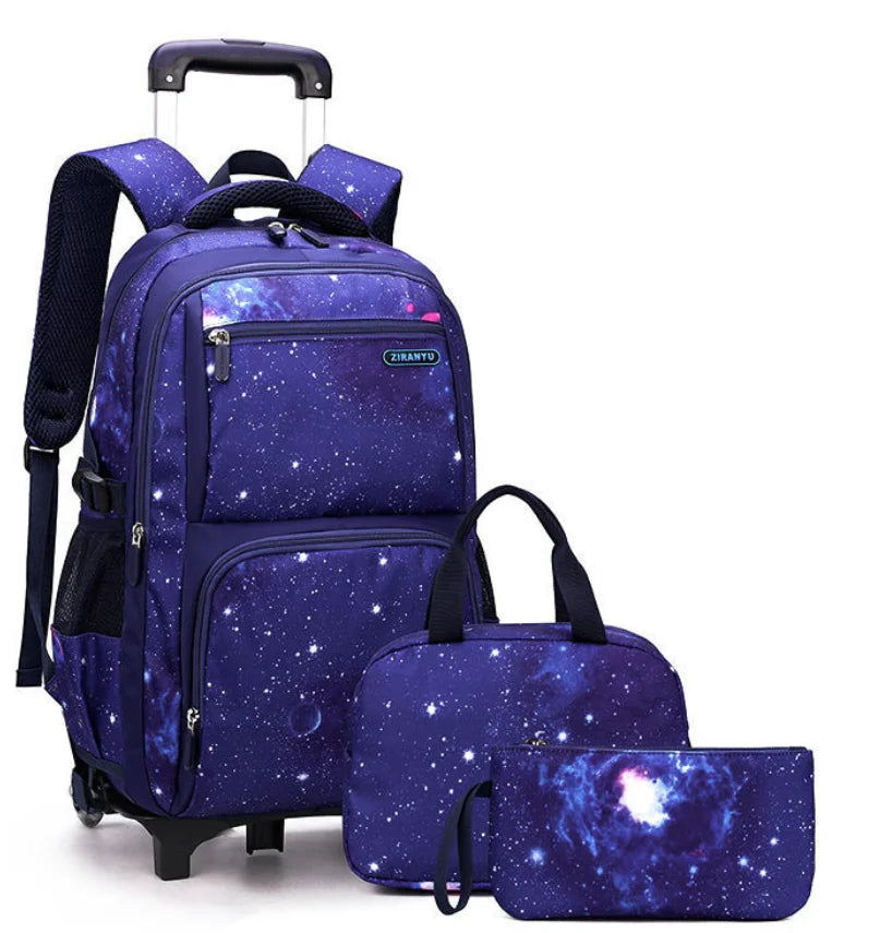 Trolley Rolling Backpack Children Travel Rolling Luggage Bags School Trolley Wheeled Bag for Boys School Bags Set Lunch Bag Set