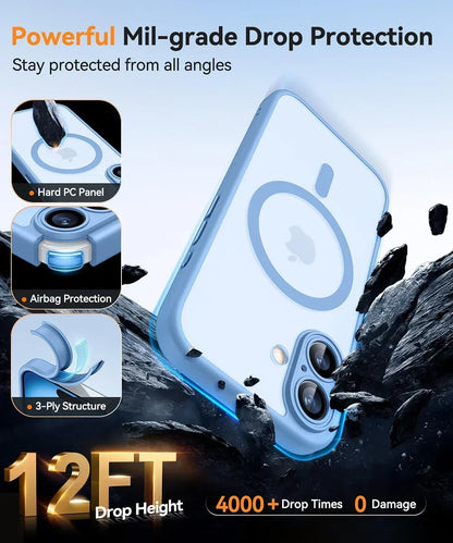 Magnetic Translucent Armor Shockproof Case for iPhone 17 16 15 14 13 12 11 18 Pro Max Plus for Magsafe Wireless Charge Cover