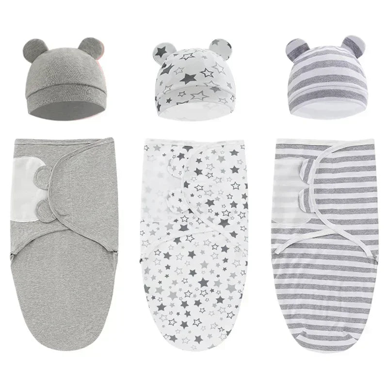 Baby Blanket Hat Set Cartoon Printed Cottono Newborn Swaddle