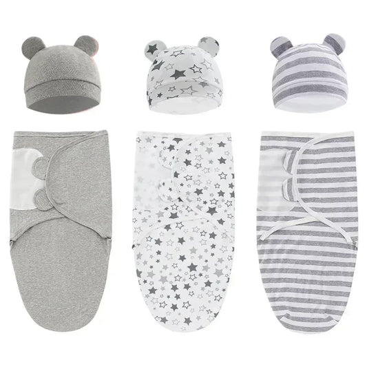 Baby Blanket Hat Set Cartoon Printed Cottono Newborn Swaddle