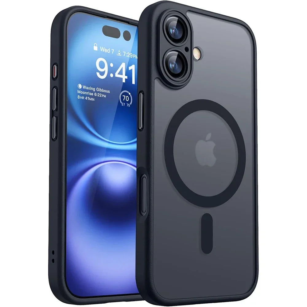 Magnetic Translucent Armor Shockproof Case for iPhone 17 16 15 14 13 12 11 18 Pro Max Plus for Magsafe Wireless Charge Cover
