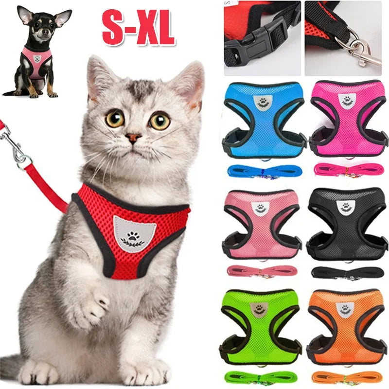 Cat Dog Harness With Lead Leash Adjustable Vest Polyester Mesh Breathable Harnesses Reflective Sti for Small Dog Cat Accessories