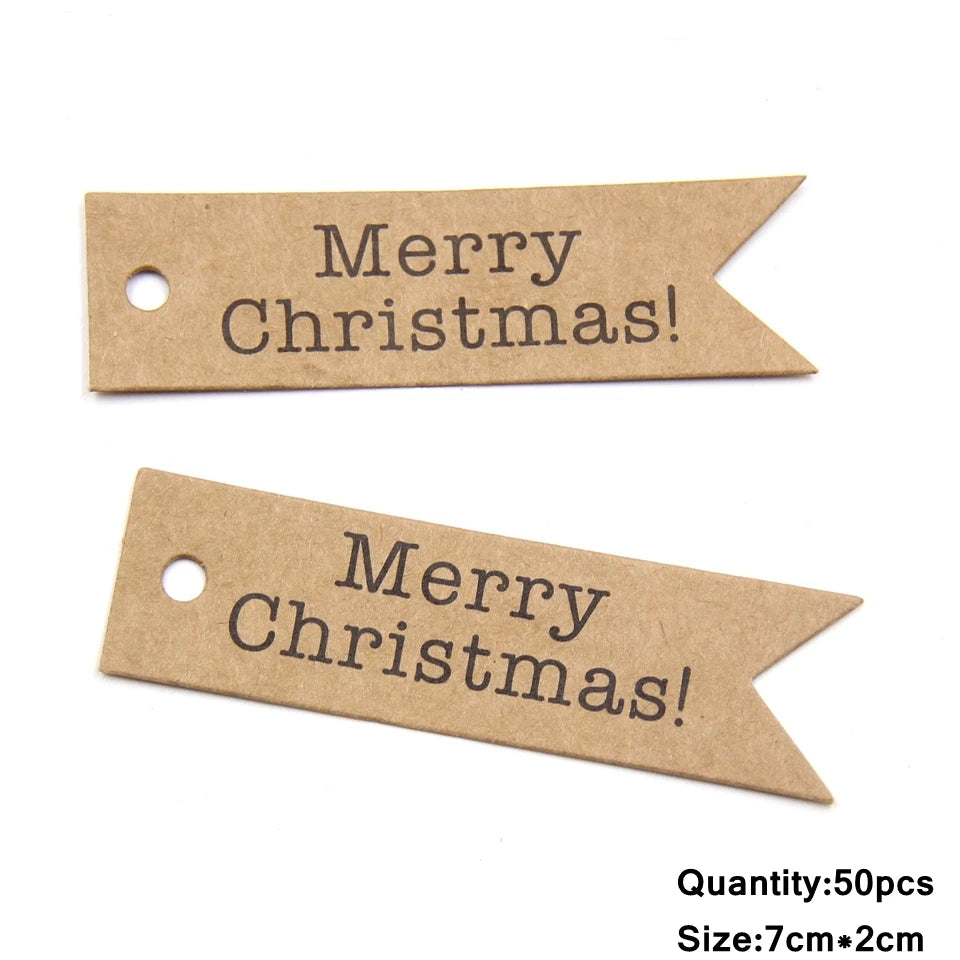 50PCS Chrismtas Kraft Paper Tags Hollow Red White Natural Snowflake/Deer Crafts Hanging Tag Christmas DIY Gift Wrapping Suppl