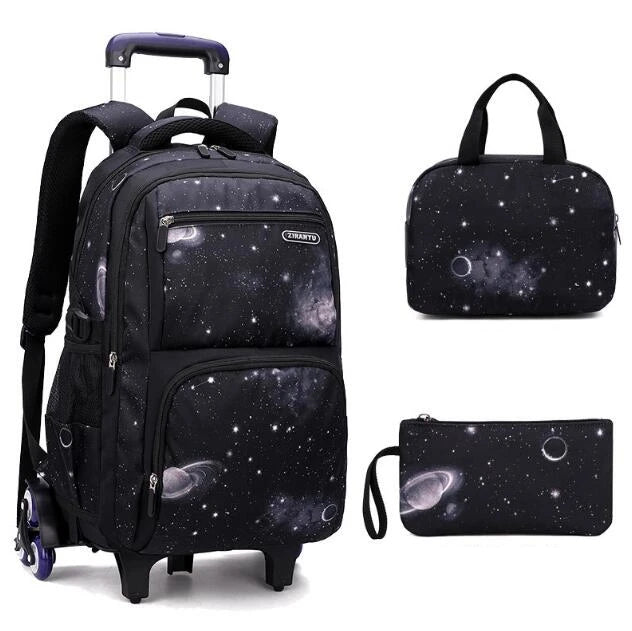 Trolley Rolling Backpack Children Travel Rolling Luggage Bags School Trolley Wheeled Bag for Boys School Bags Set Lunch Bag Set