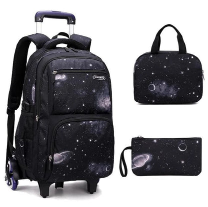 Trolley Rolling Backpack Children Travel Rolling Luggage Bags School Trolley Wheeled Bag for Boys School Bags Set Lunch Bag Set