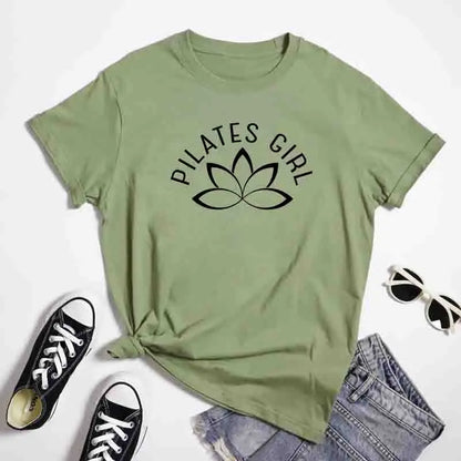 100% Cotton Pilates Girl T-Shirt Retro Women Lotus Flower Yoga Tees Minimalist Y2K Zen Meditation Summer Clothing