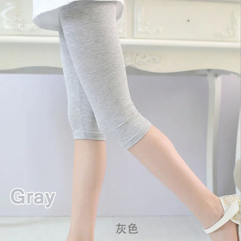 Hot Solid Modal Cotton Girls Leggings Summer Kids Clothes Calf Length Pants Candy Color Children Cropped Legging for Girl 2-8 Y