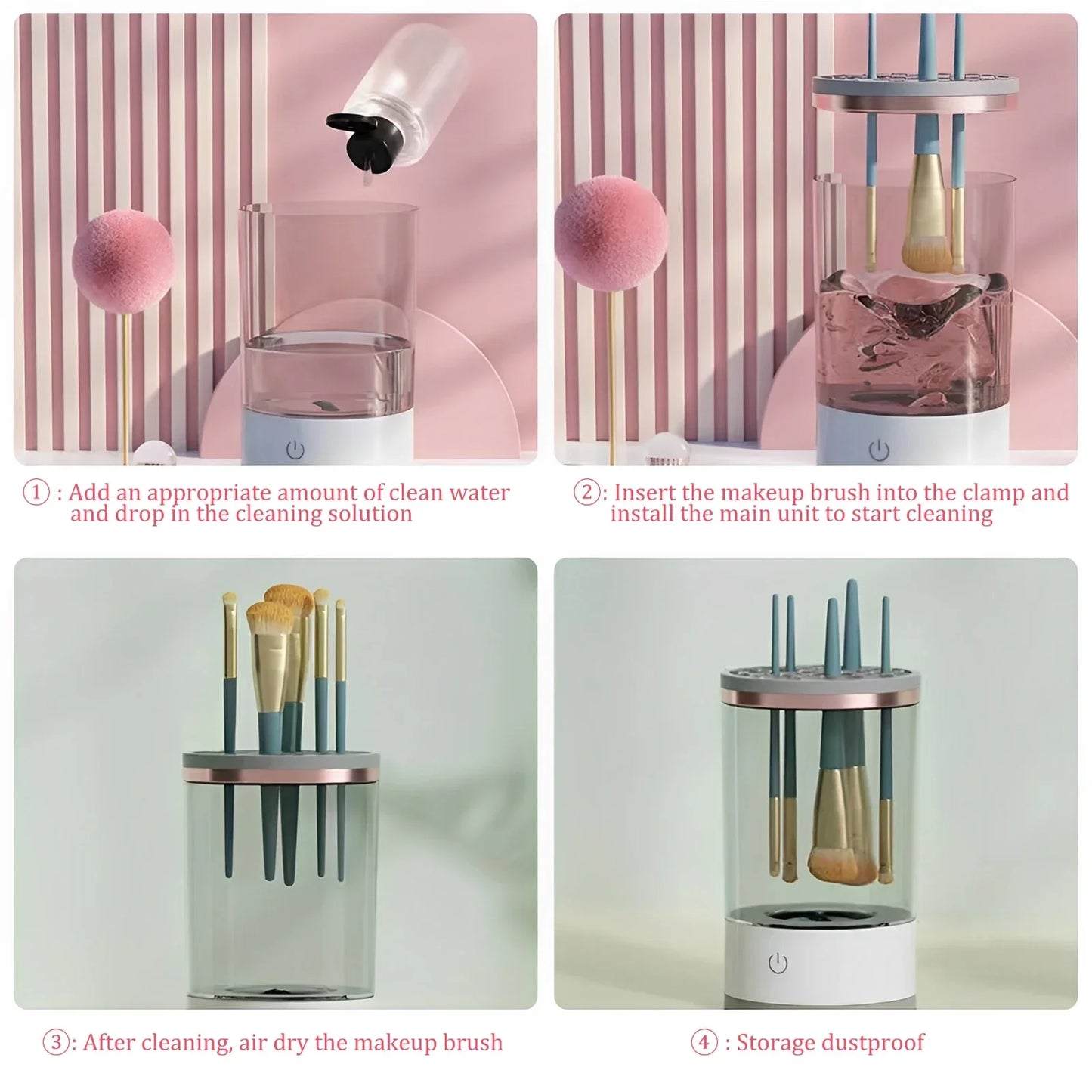 2 In 1 USB Electric Makeup Brush Cleaner Makeup Brushes Drying Rack Automatic Lazy Cleaning Brush Washer Quick Dry Tools 1/5Pcs