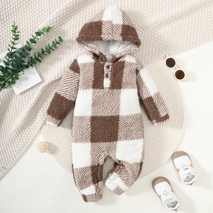 Baby Boys and Girls Plaid Romper Hooded