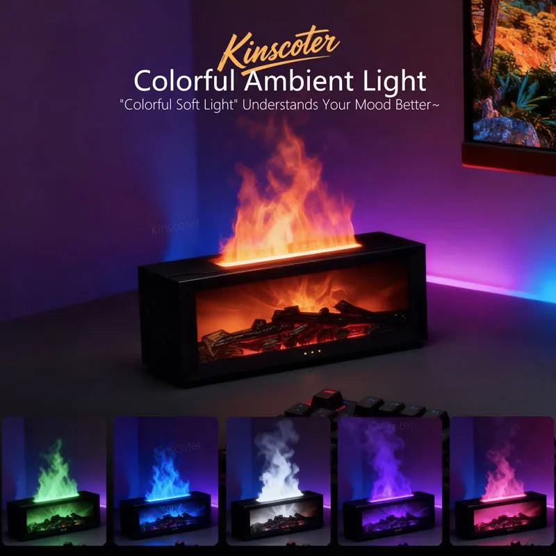 Creative Fireplace Aroma Diffuser Simulated Flame Humidifier Essential Oil Desktop Air Humidifier Mist Home Office Holiday Gift
