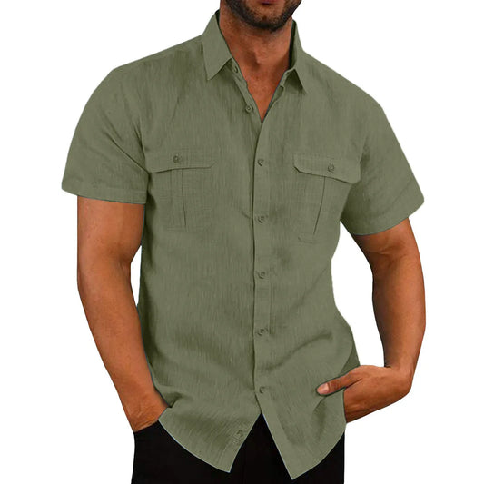 Men's Linen Hot Sale Men Short-Sleeved