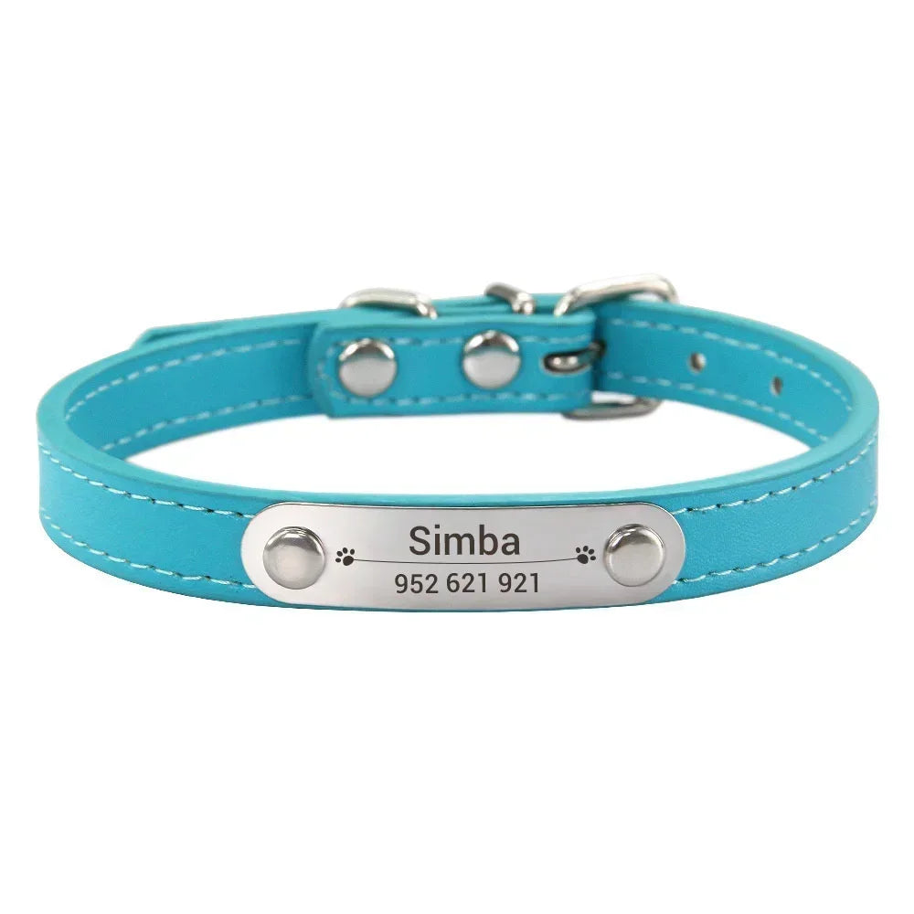 Personalized Dog Collar Name Carved ID Anti-Lost Solid PU Leather Collar for Small Medium Large Dogs Puppy Cat Pet Supplies Pink
