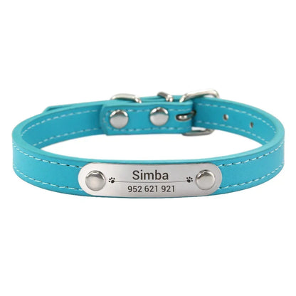Personalized Dog Collar Name Carved ID Anti-Lost Solid PU Leather Collar for Small Medium Large Dogs Puppy Cat Pet Supplies Pink