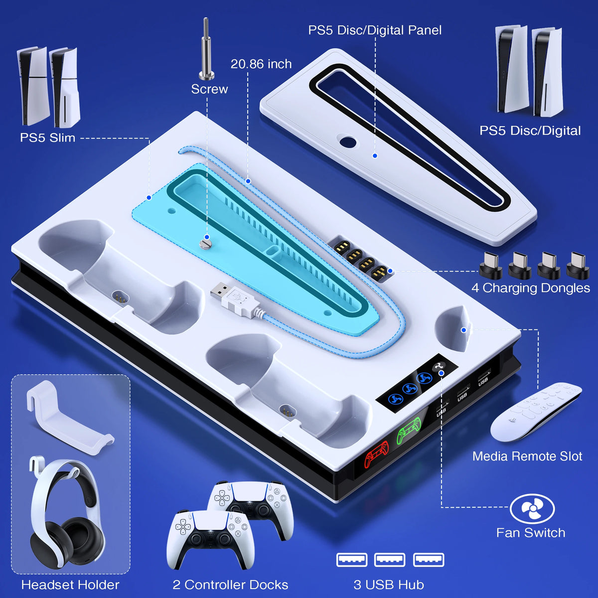 Controller Charger Dock Vertical Cooling Stand for Ps5 Slim PS5  Fast Charging Station for SONY Playstation 5 Gamepad