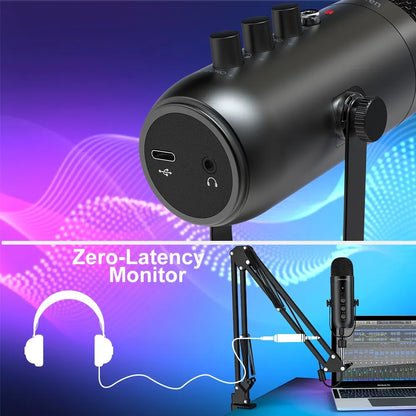 Haomuren Professional USB Streaming Podcast PC Microphone Studio Cardioid Condenser Mic Kit With Boom Arm for Recording YouTube