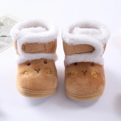 Cute Bear Baby Shoes Cartoon Soft Soled Snow Boots for Infant Boy Girl Autumn Winter Warm Thicken Plush Kids First Walkers 0-18m