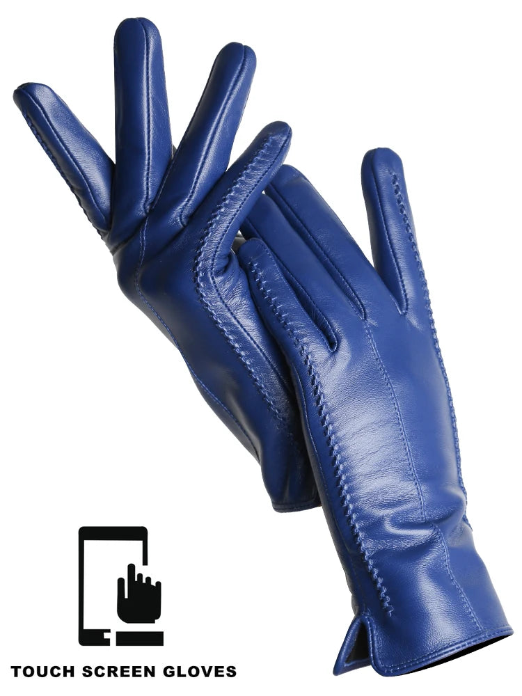 Women's Sheepskin Gloves Winter Warm Plus Velvet Short Thin Touch Screen Driving Color Women's Leather Gloves Good Quality -2226