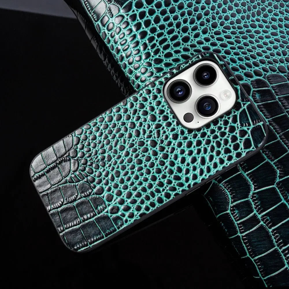 For Iphone 14 Pro Case Crocodile Genuine Leather Cover Etui Coque Shockproof for Funda Iphone18pro 17 XSMax 11 8plus 12 Carcasa