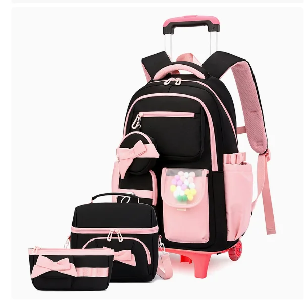 3 Pcs  School Wheele Backpack Bag Rolling Backpack for Girls Trolley Bags for Elementary Middle High School Wheeled Bookbag Girl