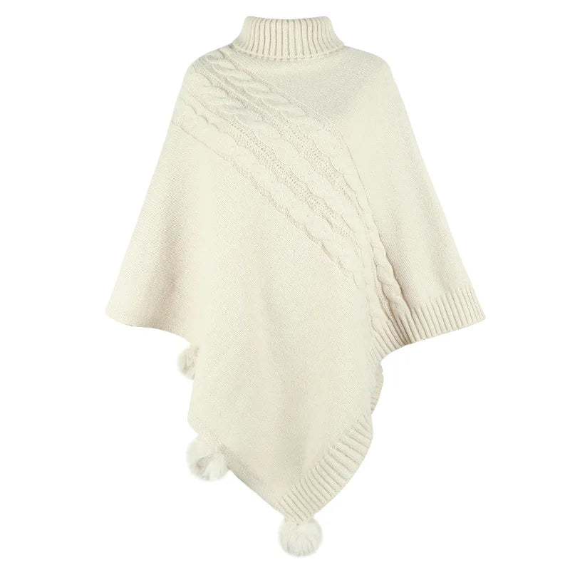 2023 Autumn Button Poncho Women Turtleneck Sweater Winter Oversized Jumper Knitwear Holiday Vintage Cape Batwing Sleeve Ponczo