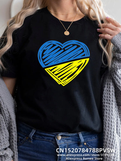 Heartbeat Blue Yellow Women Print T-Shirt Girl Y2K Short Sleeve Tee Tops Lady 90S Sweetshirts Female Harajuku Clothing