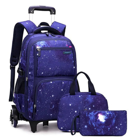Trolley Rolling Backpack Children Travel Rolling Luggage Bags School Trolley Wheeled Bag for Boys School Bags Set Lunch Bag Set