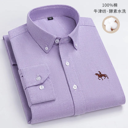 Men's Cotton Oxford Plaid Long Sleeve Casual Shirt with Pocket