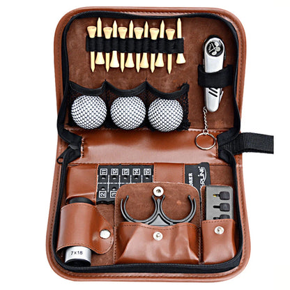 1PC Golf Bag Artificial/Faux Leather Golfer's Gift Set Tool Kit Carrying Range Finder Knife Brush Ball Clip Tee Score Brown New