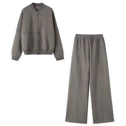 2024 Autumn Women's Thick Hoodie Coat + Drawstring High Waist Loose Casual Pants Set Lined Fleece Woman's Clothing Street