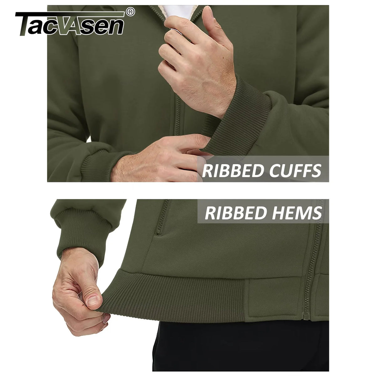 TACVASEN Fleece Lining Winter Hoodie Mens Sherpa Jackets Windproof Full Zip Warm Coats Climbing Hooded Casual Outwear Sportswear